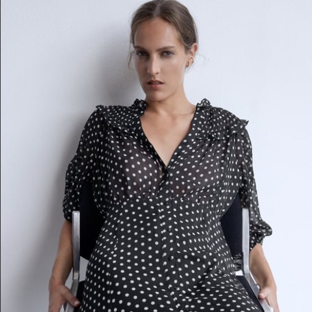 ZARA POLKA DOT PRINT MIDI DRESS